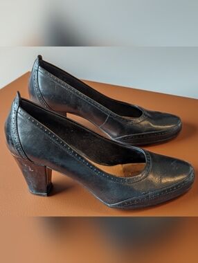 Clarks Artisan Diamond Twinkle Black Leather Block Heel Pumps 8.5
